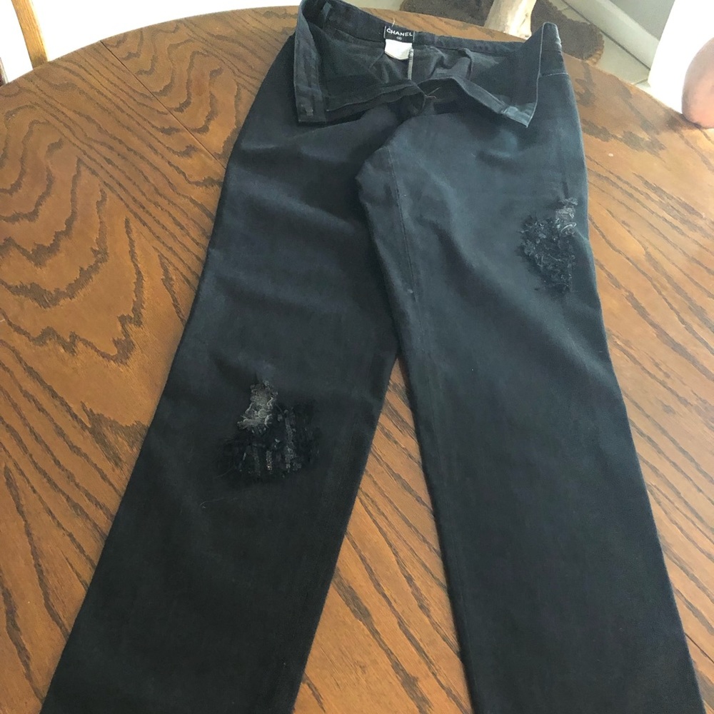 Chanel black jeans with patches